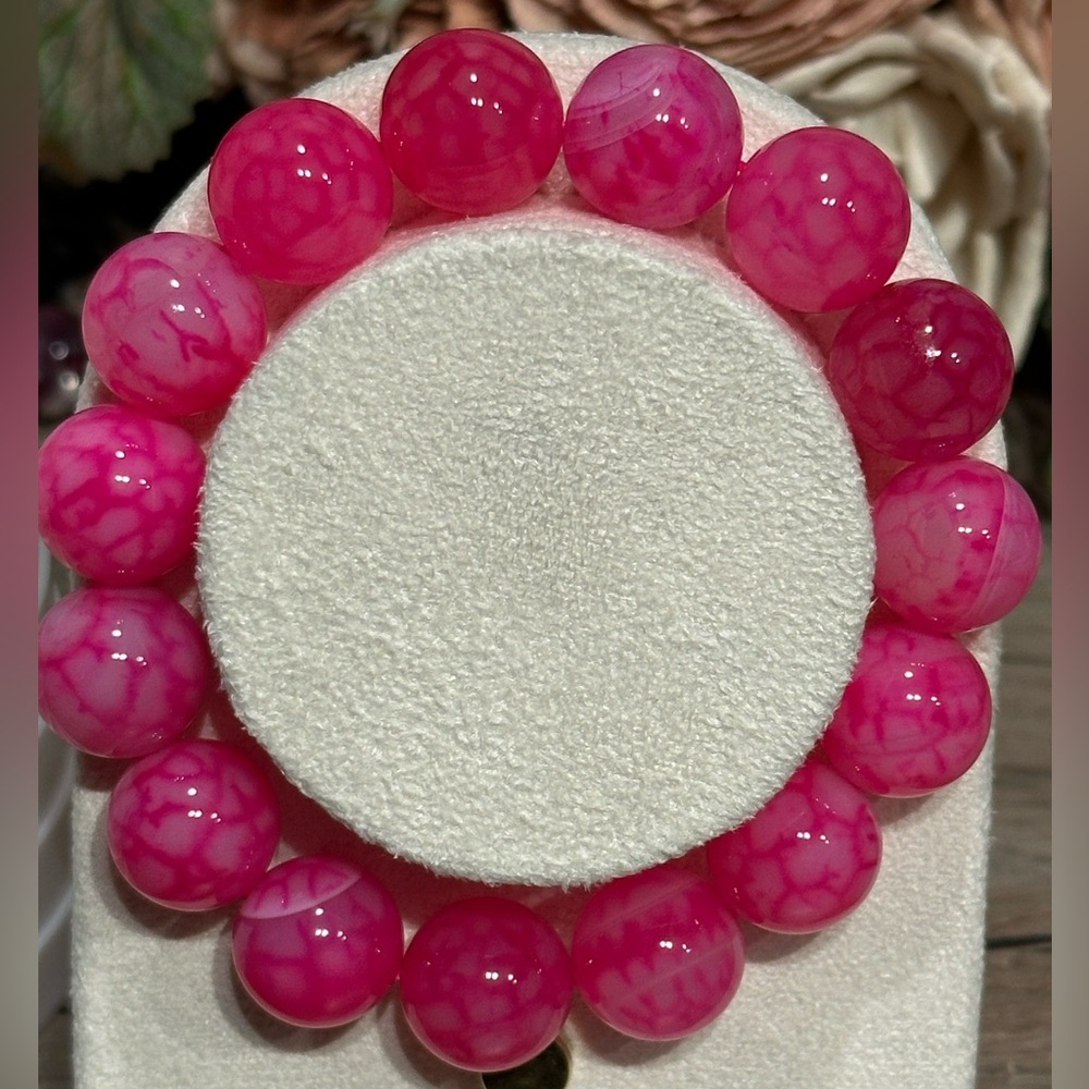 Pink Dragon Vein Agate 14mm Size 6.75